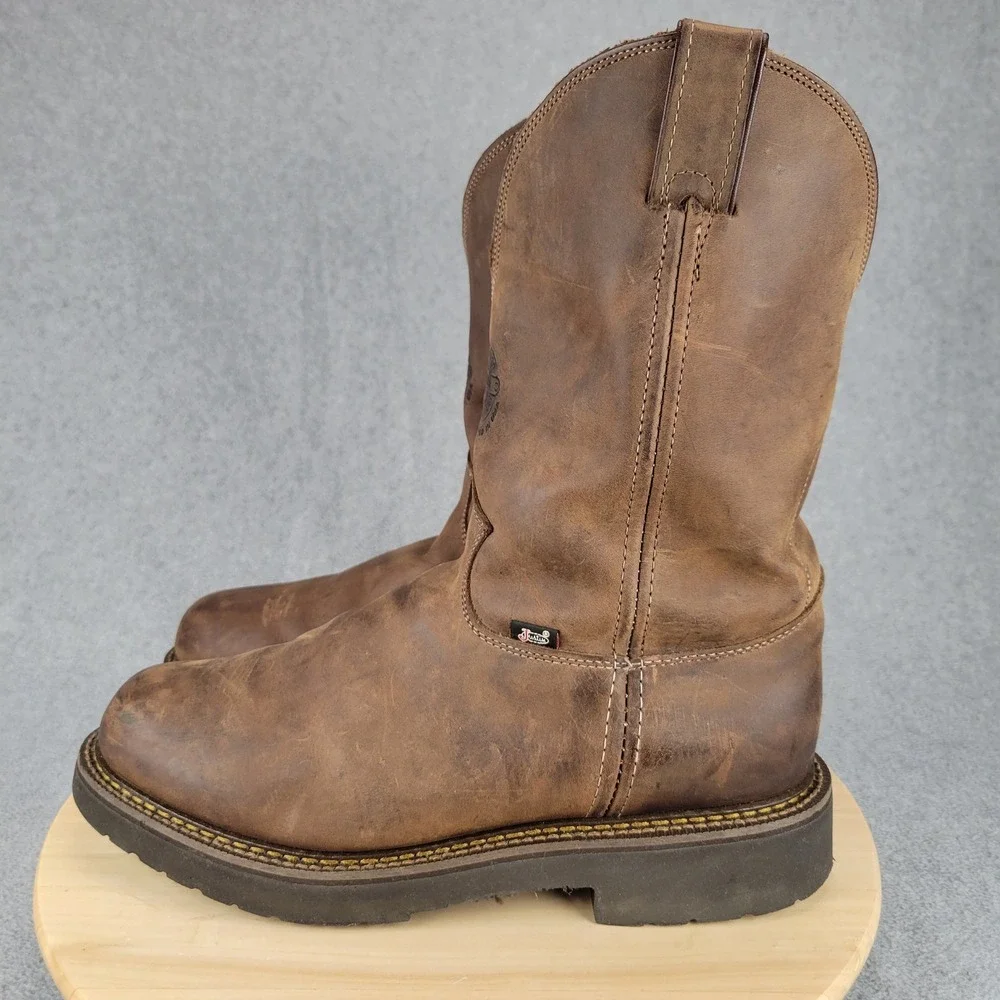 Justin Balusters Work Boots Mens 12EE Brown Leather Pull On EH Rated 4444 USA